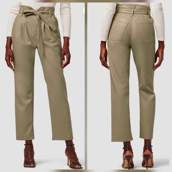 ❤️ NWOT! HUDSON JEANS REMI VEGAN LEATHER HIGH RISE PAPERBAG STRAIGHT ANKLE PANTS - Picture 1 of 16